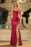Burgundy Mermaid Beaded Corset Lace Up Back Long Ball Dress with Slit