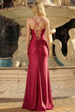 Burgundy Mermaid Beaded Corset Lace Up Back Long Ball Dress with Slit