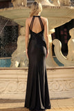 Black Cut Out Appliqued Mermaid Ball Dress with Slit