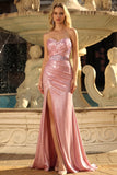 Strapless Blush Mermaid Corset Ball Dress with Slit