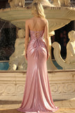 Strapless Blush Mermaid Corset Ball Dress with Slit