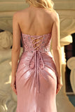 Strapless Blush Mermaid Corset Ball Dress with Slit