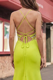 Round Neck Appliqued Mustard Yellow Mermaid Ball Dress with Slit