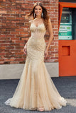 Champagne Sequin Mermaid Corset Ball Dress