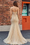 Champagne Sequin Mermaid Corset Ball Dress