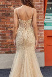 Champagne Sequin Mermaid Corset Ball Dress