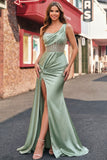 Green Ruched Sequin Mermaid Corset Ball Dress