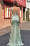 Green Ruched Sequin Mermaid Corset Ball Dress