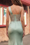 Green Ruched Sequin Mermaid Corset Ball Dress