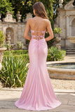 Pink Floral Mermaid Corset Ball Dress with Slit