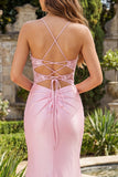 Pink Floral Mermaid Corset Ball Dress with Slit