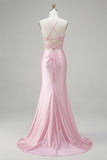 Pink Floral Mermaid Corset Ball Dress with Slit