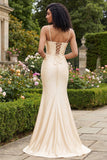 Champagne Beaded Mermaid Corset Ball Dress