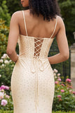 Champagne Beaded Mermaid Corset Ball Dress