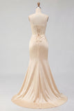 Champagne Beaded Mermaid Corset Ball Dress
