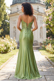 Green Appliqued Mermaid Ball Dress with Slit