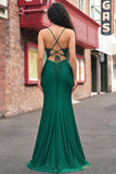 Dark Green Appliqued Mermaid Ball Dress with Slit