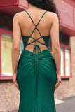 Dark Green Appliqued Mermaid Ball Dress with Slit