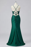 Dark Green Appliqued Mermaid Ball Dress with Slit
