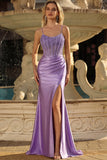 Lavender Corset Mermaid Ball Dress with Slit