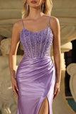 Lavender Corset Mermaid Ball Dress with Slit