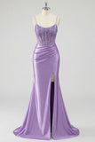 Lavender Corset Mermaid Ball Dress with Slit