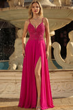 Rose A Line Lace Up Back Spaghetti Straps Long Ball Dress with Slit