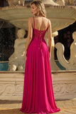 Rose A Line Lace Up Back Spaghetti Straps Long Ball Dress with Slit