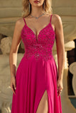 Rose A Line Lace Up Back Spaghetti Straps Long Ball Dress with Slit