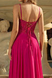 Rose A Line Lace Up Back Spaghetti Straps Long Ball Dress with Slit