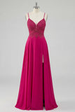 Rose A Line Lace Up Back Spaghetti Straps Long Ball Dress with Slit