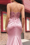 Blush Ruched Mermaid Sequin Long Ball Dress