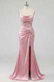 Blush Ruched Mermaid Sequin Long Ball Dress