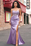 Purple Floral Corset Mermaid Long Ball Dress