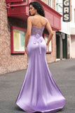 Purple Floral Corset Mermaid Long Ball Dress