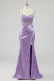 Purple Floral Corset Mermaid Long Ball Dress