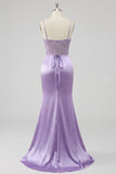 Purple Floral Corset Mermaid Long Ball Dress