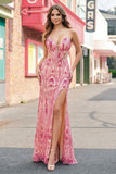 Pink Beaded Mermaid Long Ball Dress