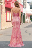Pink Beaded Mermaid Long Ball Dress