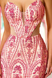 Pink Beaded Mermaid Long Ball Dress