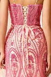 Pink Beaded Mermaid Long Ball Dress