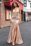 Champagne Beaded Corset Mermaid Ball Dress