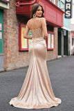 Champagne Beaded Corset Mermaid Ball Dress