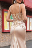 Champagne Beaded Corset Mermaid Ball Dress