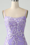 Mermaid Lilac Spaghetti Straps Long Prom Dress with Appliques