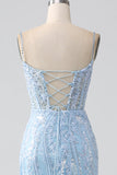Sky Blue Sparkly Mermaid Corset Ball Dress with Sequins