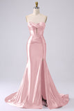 Sparkly Red Mermaid Sweetheart Corset Long Ball Dress with Slit
