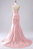 Sparkly Red Mermaid Sweetheart Corset Long Ball Dress with Slit