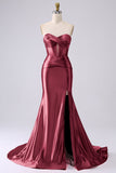 Sparkly Red Mermaid Sweetheart Corset Long Ball Dress with Slit