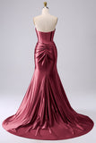 Sparkly Red Mermaid Sweetheart Corset Long Ball Dress with Slit